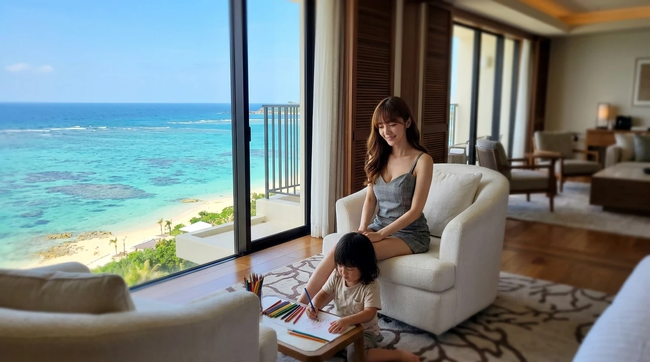 沖縄の高級ホテルに子連れで宿泊するメリット5つをイメージした写真風の画像
