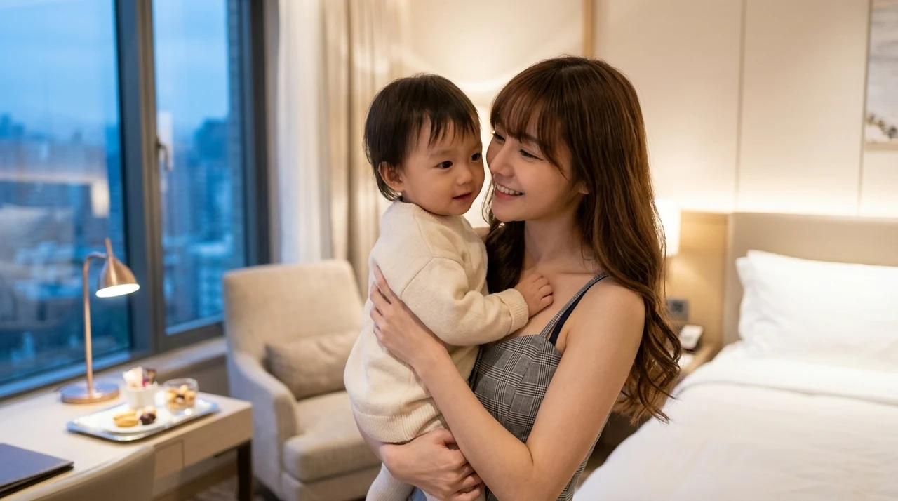 子連れでホテルに泊まる5つのメリットをイメージした写真風の画像