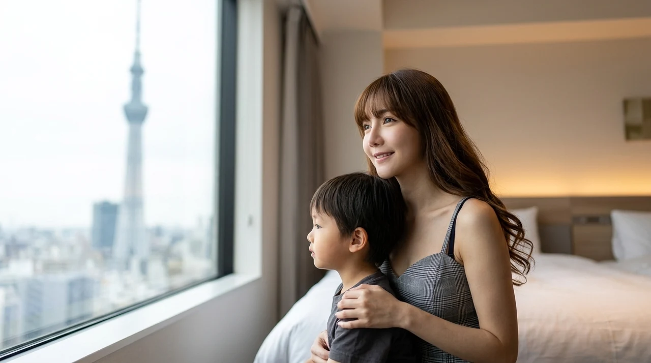 ソラマチ近くのホテルに子連れで泊まるメリット5つをイメージした写真風の画像