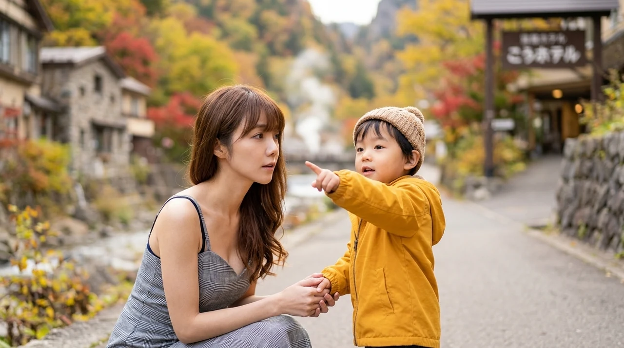 層雲峡の子連れホテル選びで失敗しないための注意点をイメージした写真風の画像